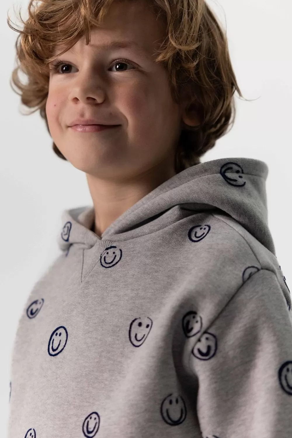 Kids Sissy-Boy Truien En Vesten>Grijze Oversized Hoodie Met Smiley Print