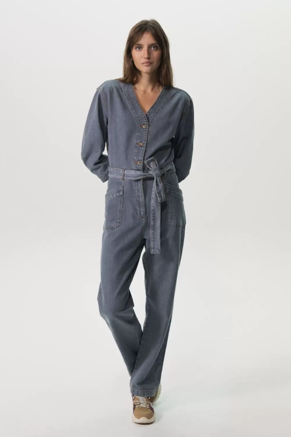 Dames Sissy-Boy Broeken>Grijze Washed Denim Jumpsuit