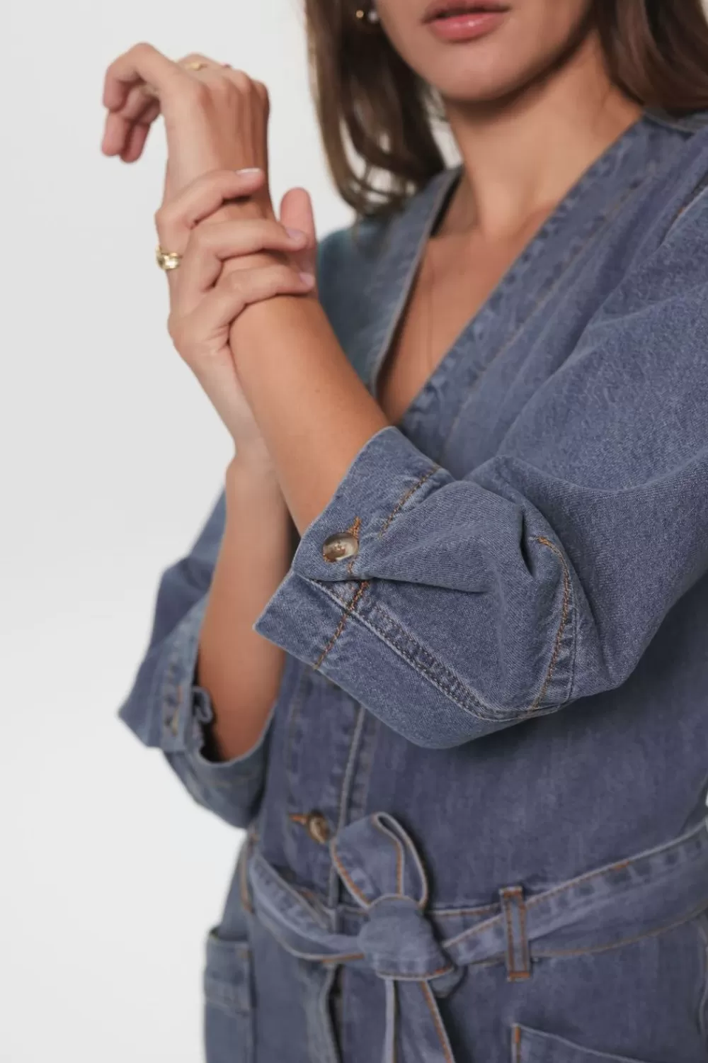 Dames Sissy-Boy Broeken>Grijze Washed Denim Jumpsuit