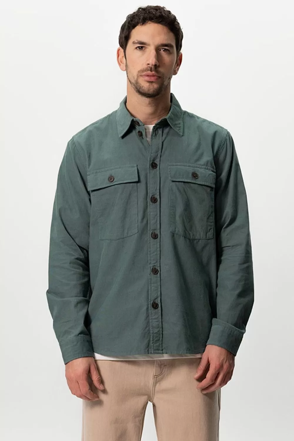 Heren Sissy-Boy Overhemden>Groen Corduroy Overhemd