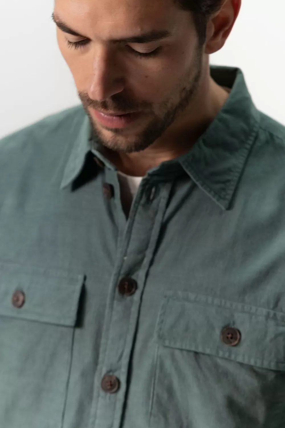Heren Sissy-Boy Overhemden>Groen Corduroy Overhemd