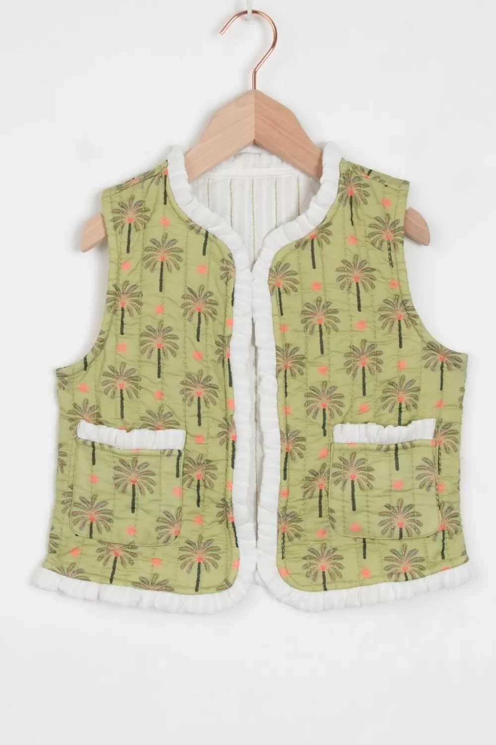 Kids Sissy-Boy Blazers, Jasjes & Gilets>Groen Reversible Gilet Met Ruffles
