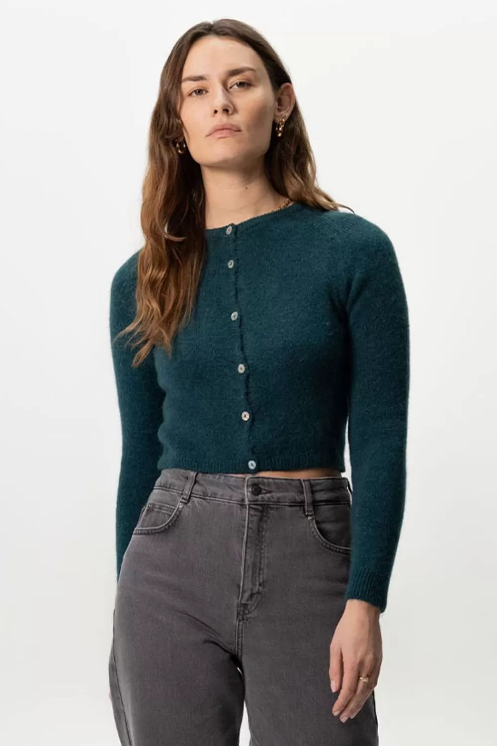 Dames Sissy-Boy Truien En Vesten>Groenblauw Gebreid Vest Met Knopen
