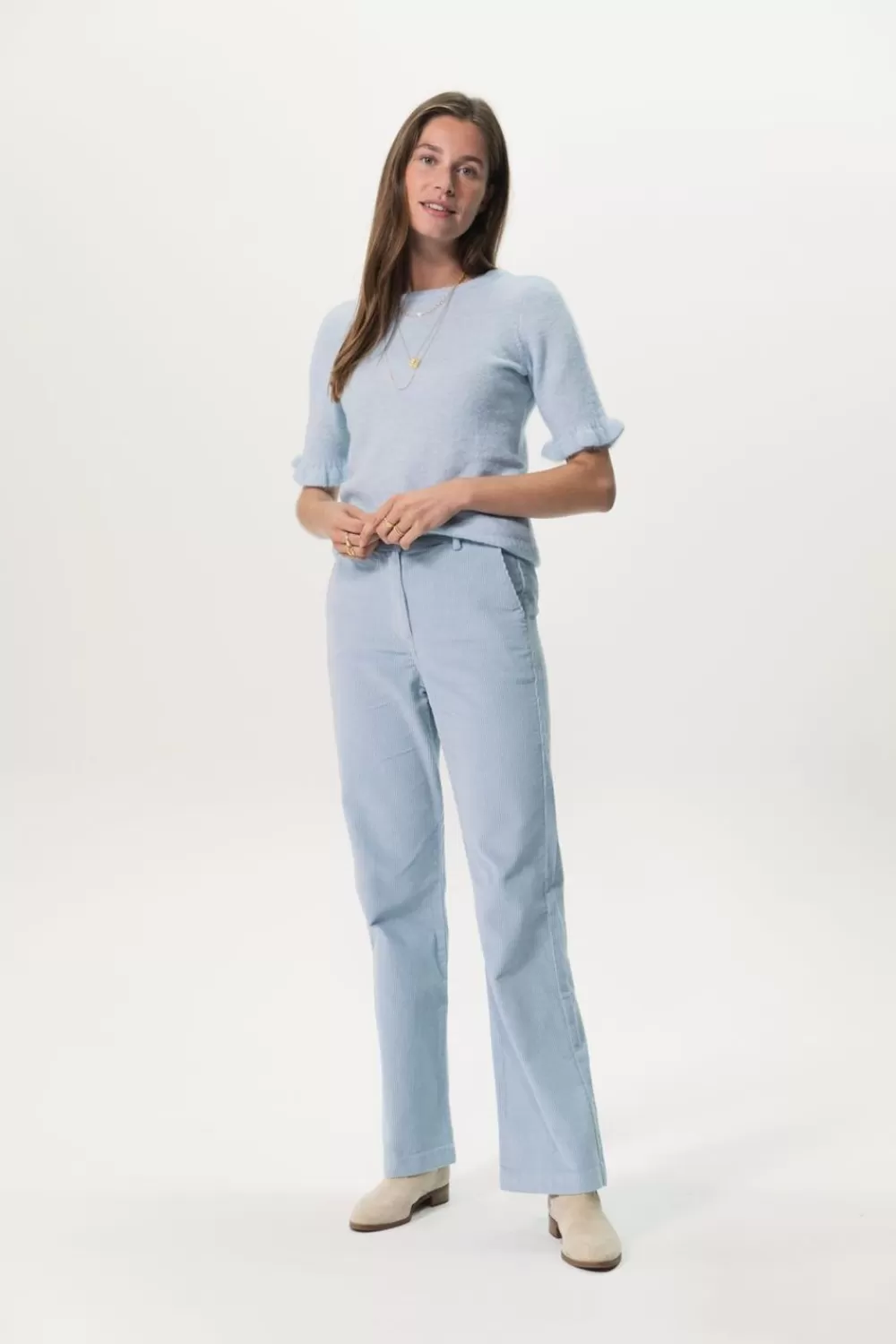 Dames Sissy-Boy Broeken>Ijsblauwe Wide Leg Corduroy Broek