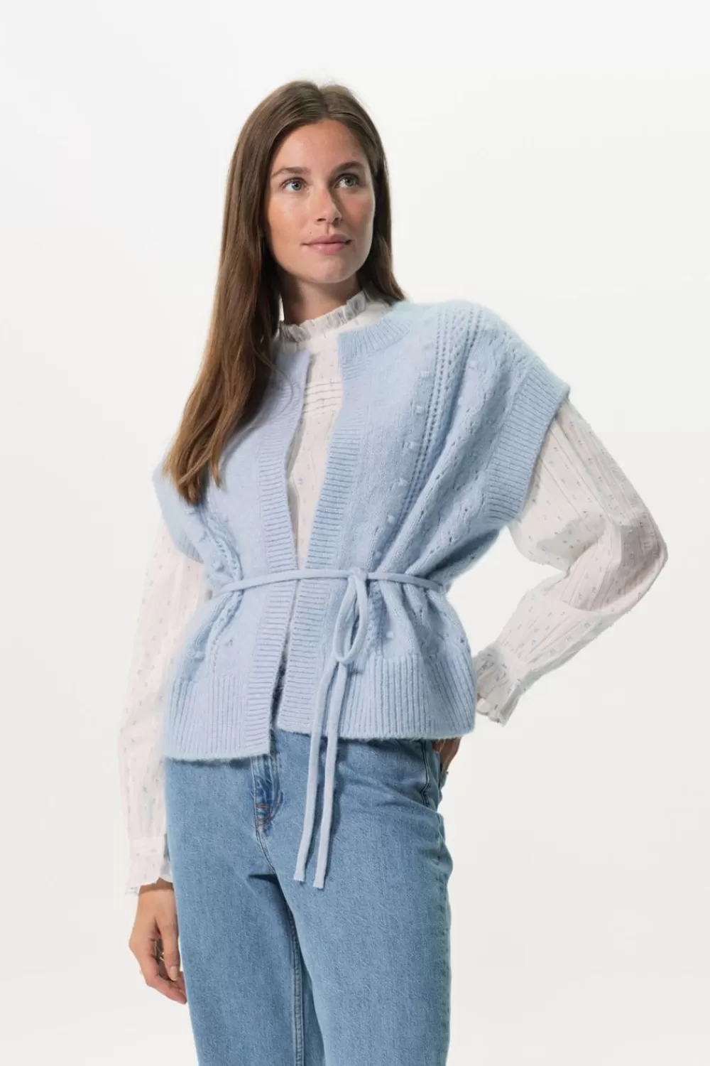 Dames Sissy-Boy Truien En Vesten>Ijsblauwe Wollen Mouwloze Cardigan