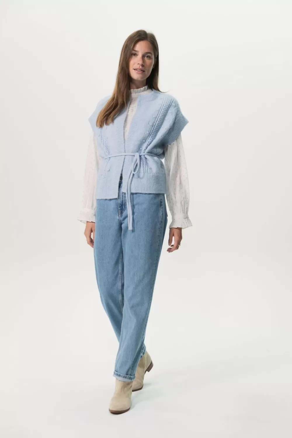 Dames Sissy-Boy Truien En Vesten>Ijsblauwe Wollen Mouwloze Cardigan