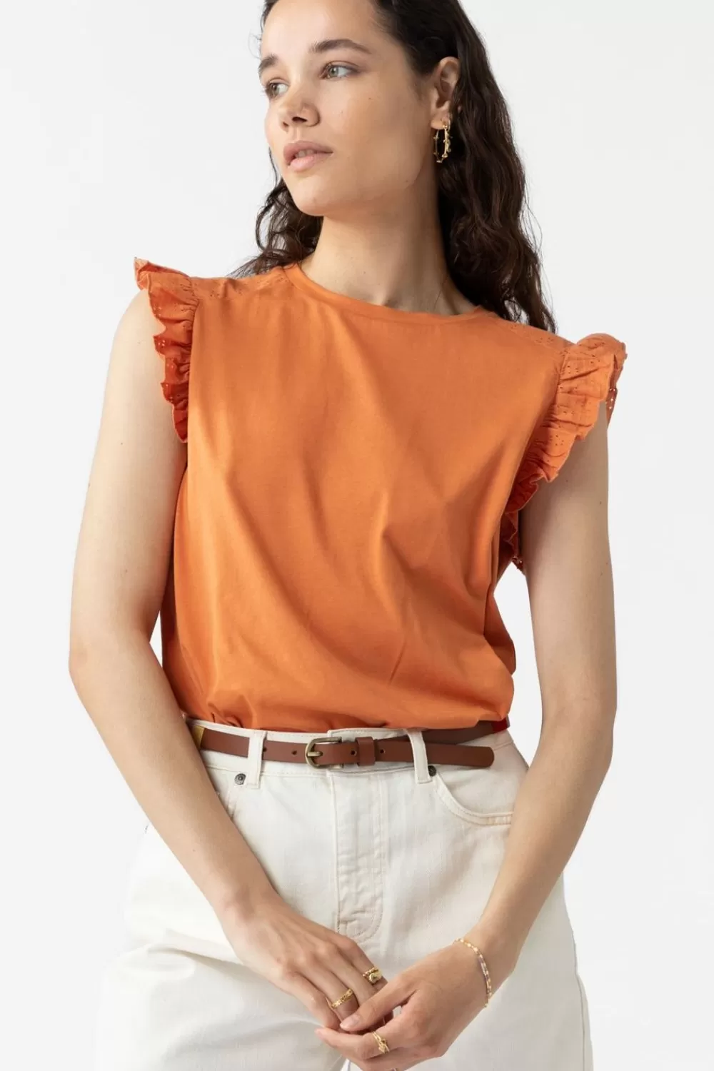 Dames Sissy-Boy T-Shirts En Tops>Katoenen Top Met Ajour Details En Ruffles
