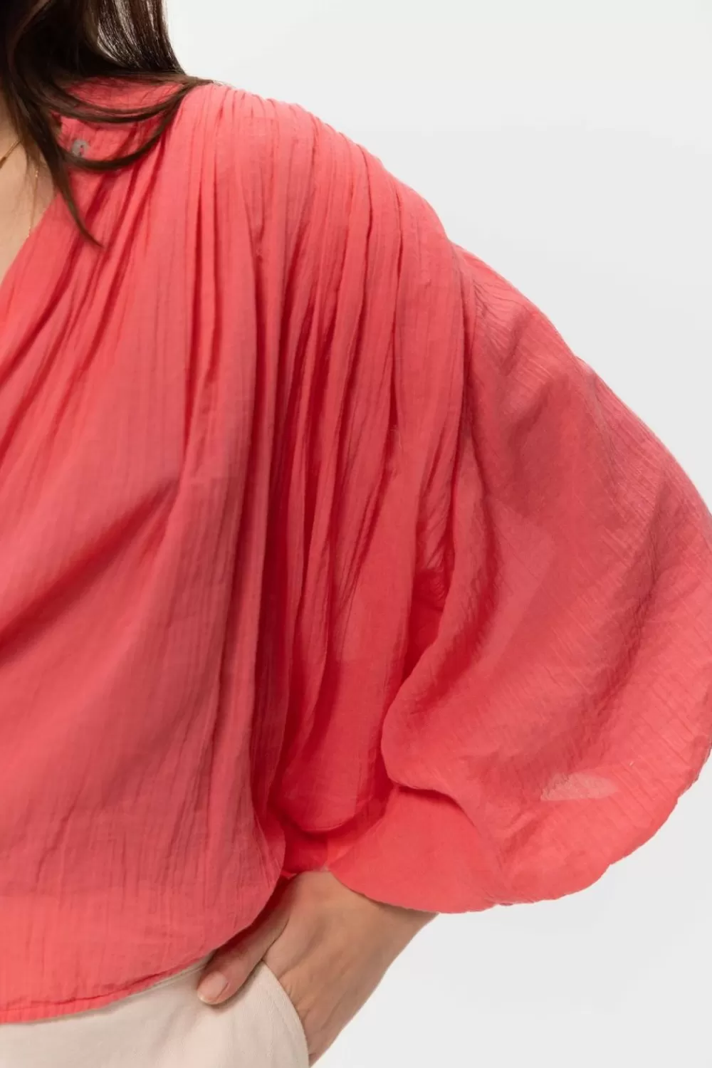 Dames Sissy-Boy Blouses>Koraaloranje Cropped Blouse Met Pofmouwen