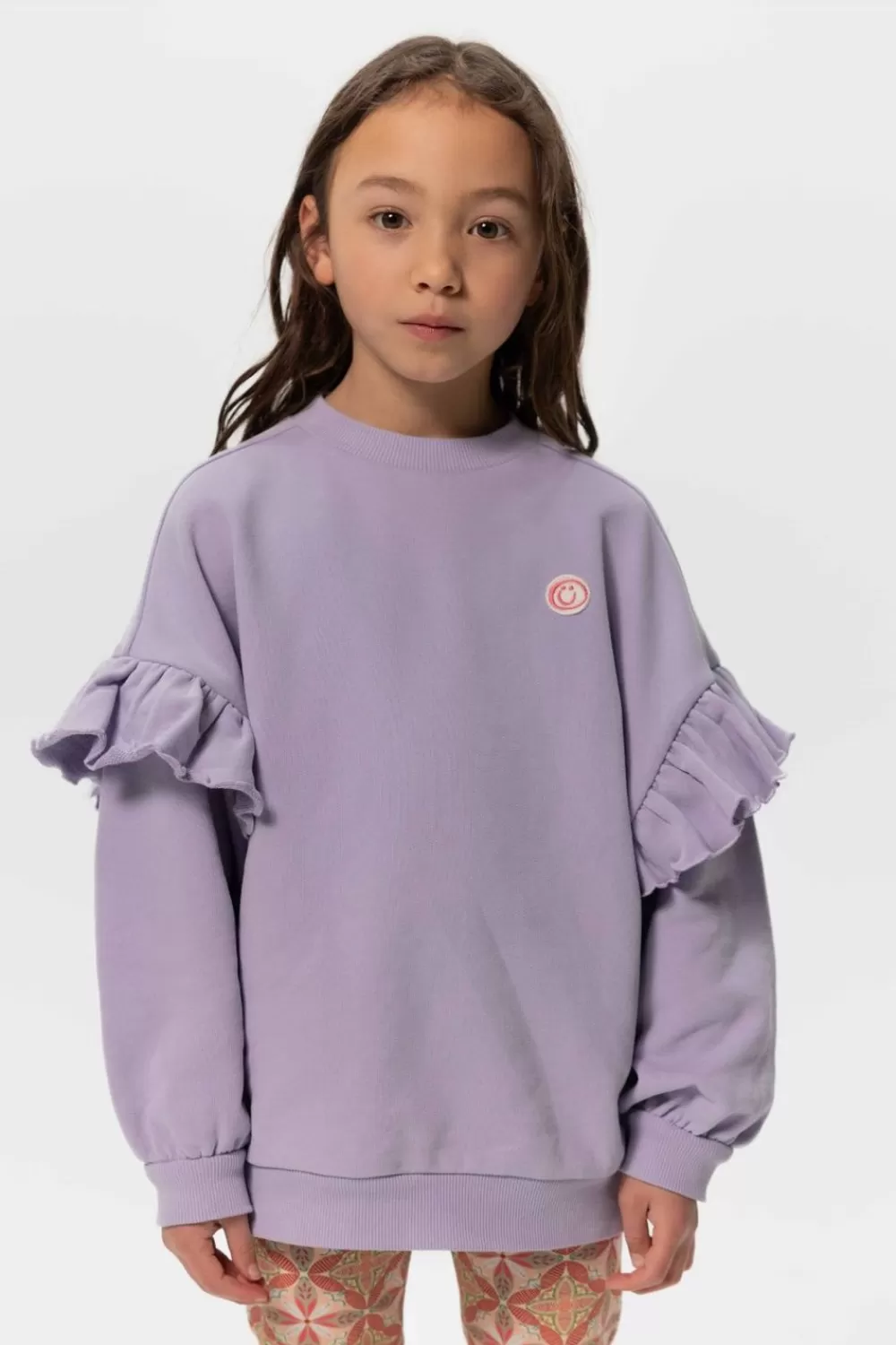 Kids Sissy-Boy Truien En Vesten>Lavendel Oversized Sweater Met Ruffles En Smiley Patch