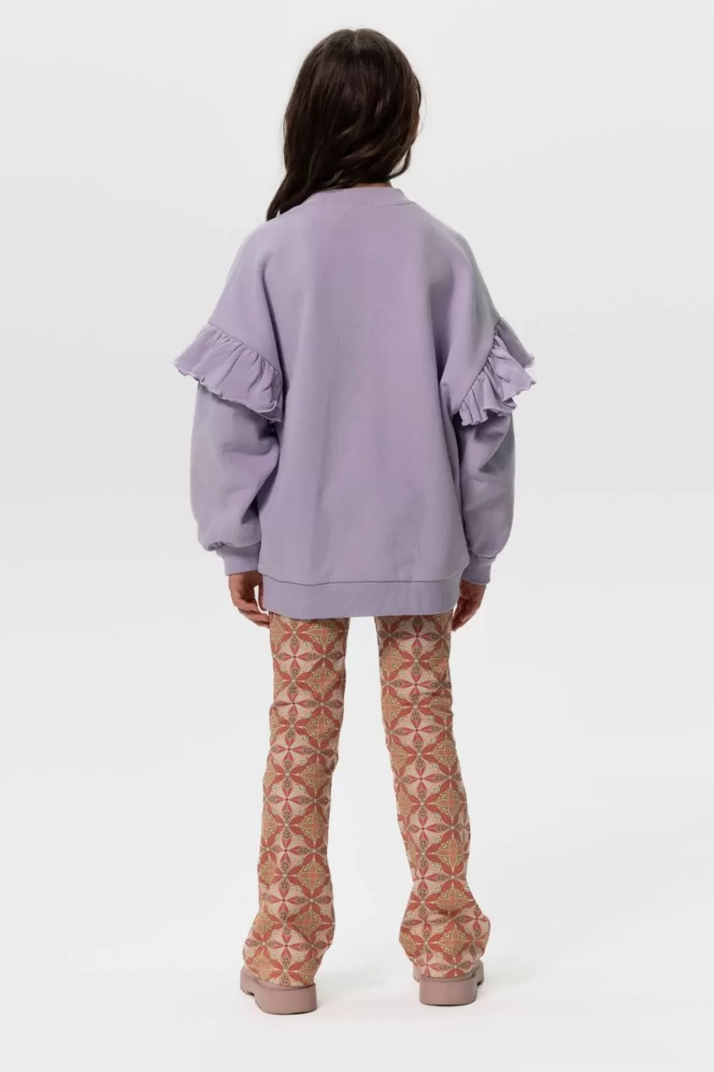 Kids Sissy-Boy Truien En Vesten>Lavendel Oversized Sweater Met Ruffles En Smiley Patch