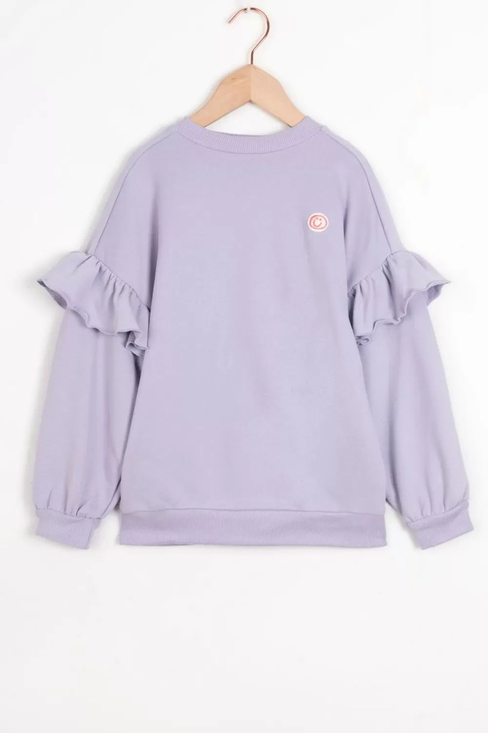 Kids Sissy-Boy Truien En Vesten>Lavendel Oversized Sweater Met Ruffles En Smiley Patch