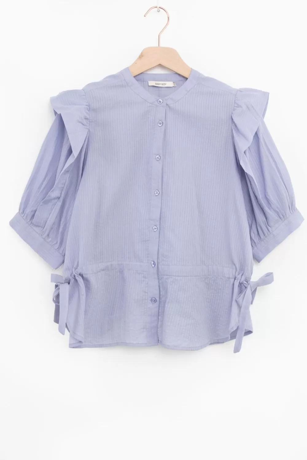 Dames Sissy-Boy Blouses>Lavendel Ruffle Blouse Met Korte Pofmouwen