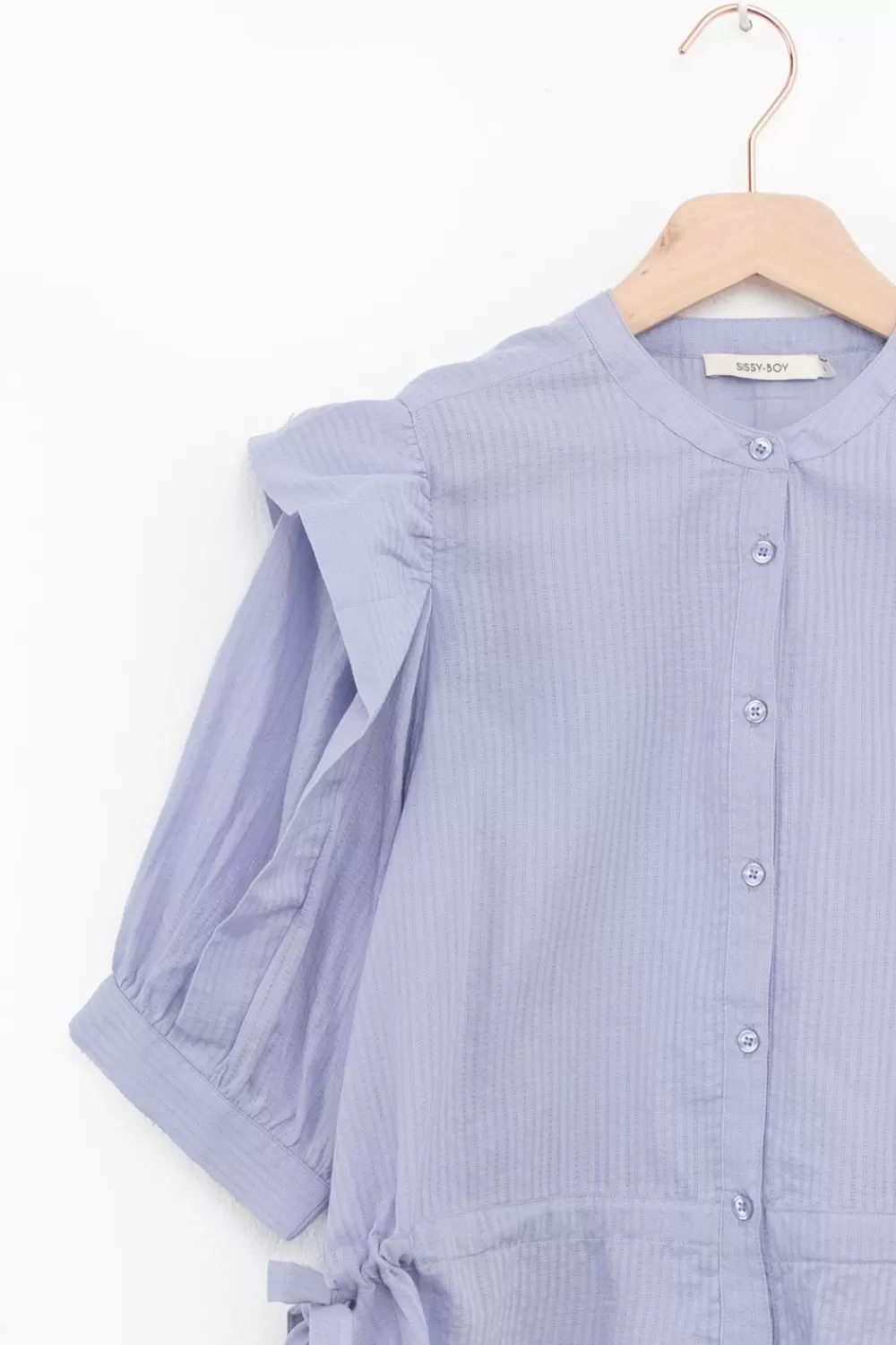 Dames Sissy-Boy Blouses>Lavendel Ruffle Blouse Met Korte Pofmouwen