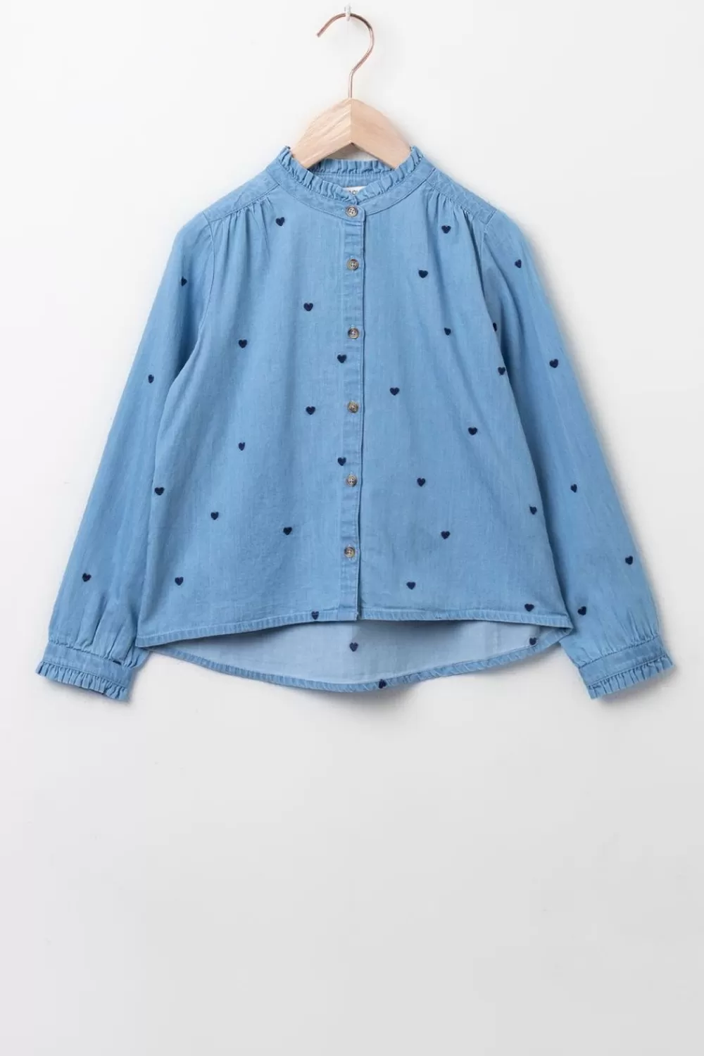 Kids Sissy-Boy Blouses>Licht E Denim Blouse Met Hartjes Embroidery