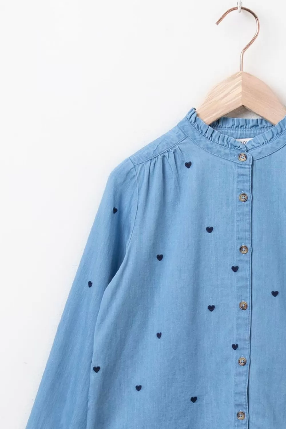Kids Sissy-Boy Blouses>Licht E Denim Blouse Met Hartjes Embroidery