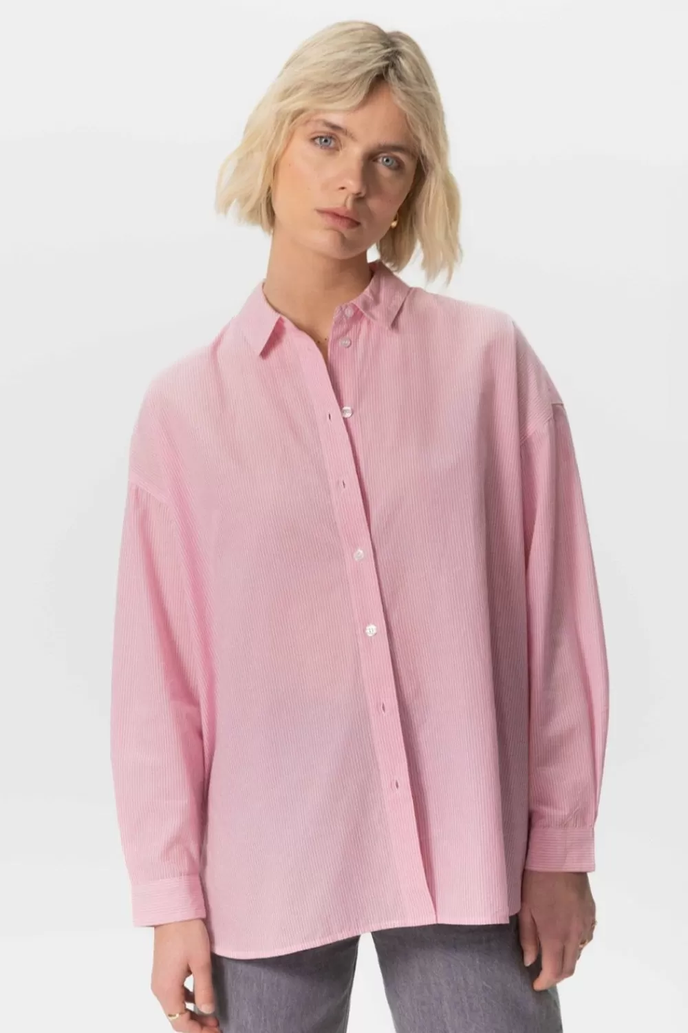 Dames Sissy-Boy Blouses>Licht Gestreepte Oversized Blouse