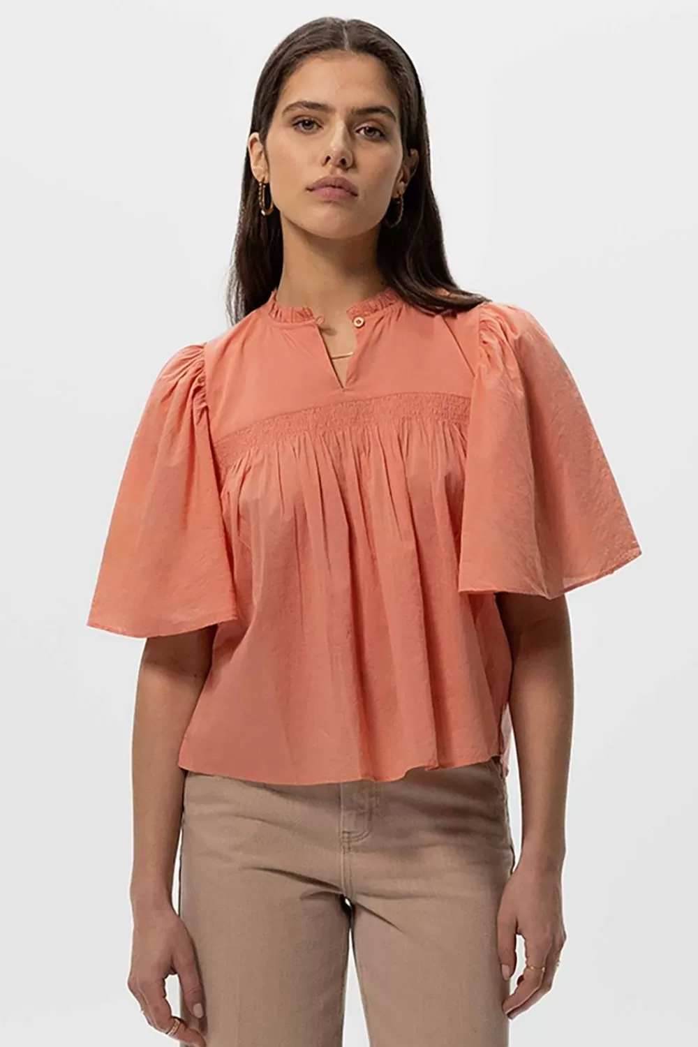 Dames Sissy-Boy Blouses>Licht Oranje A-Lijn Blouse Met Fladdermouwen