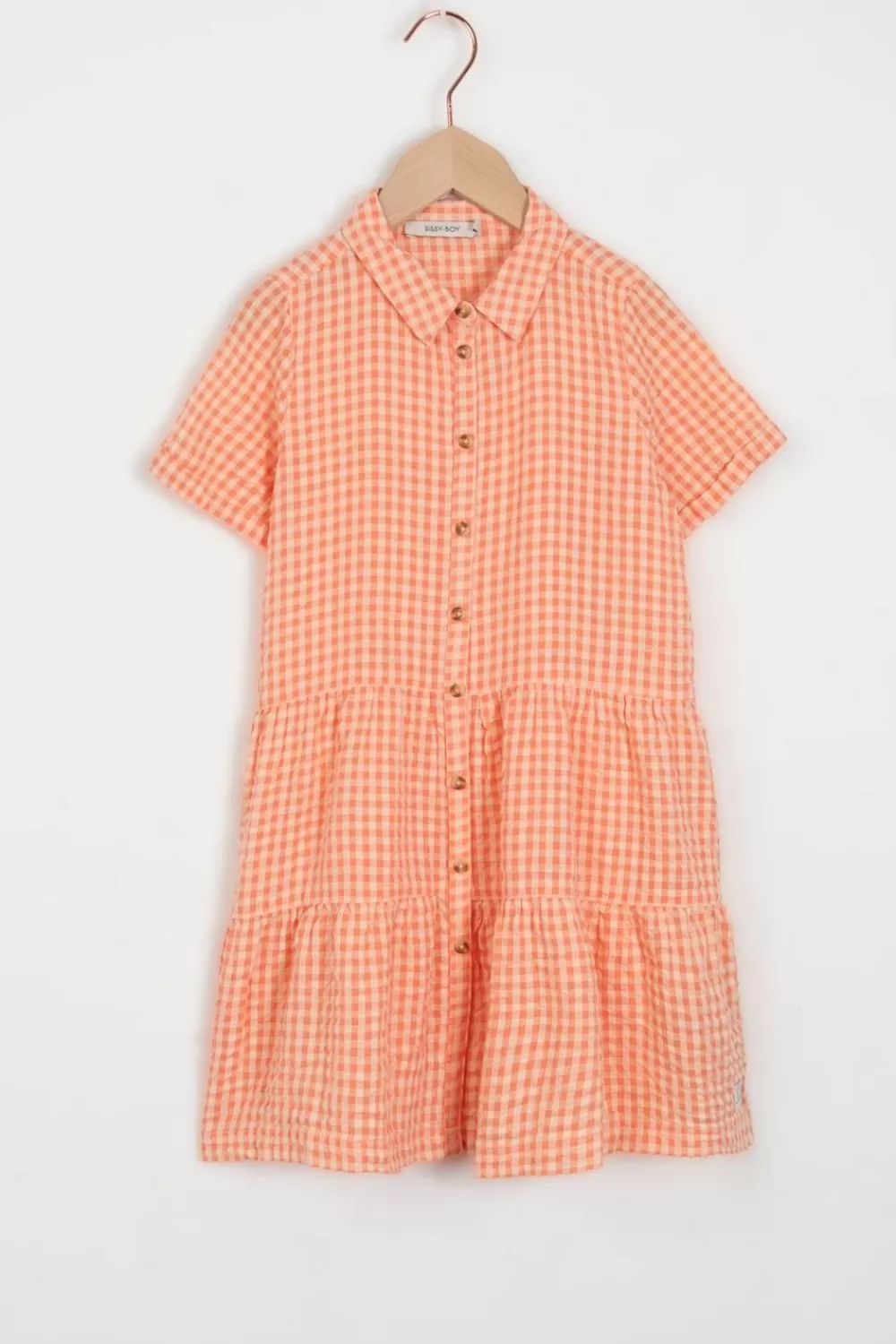 Kids Sissy-Boy Jurken>Licht Oranje Seersucker Jurk Met Ruitpatroon