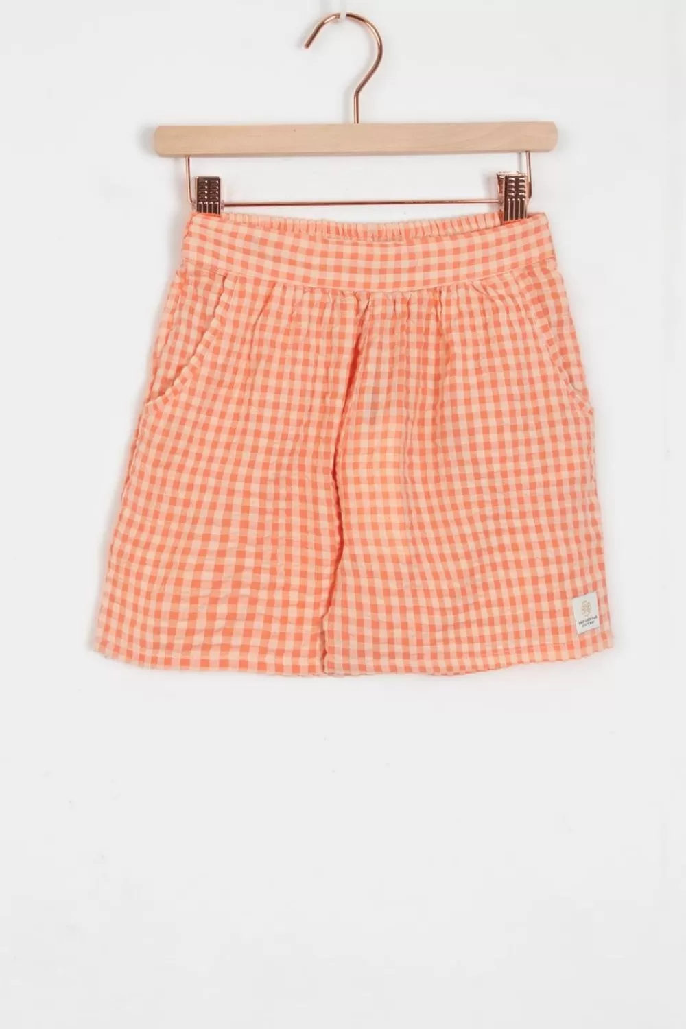 Kids Sissy-Boy Broeken>Licht Oranje Seersucker Shorts Met Ruitpatroon