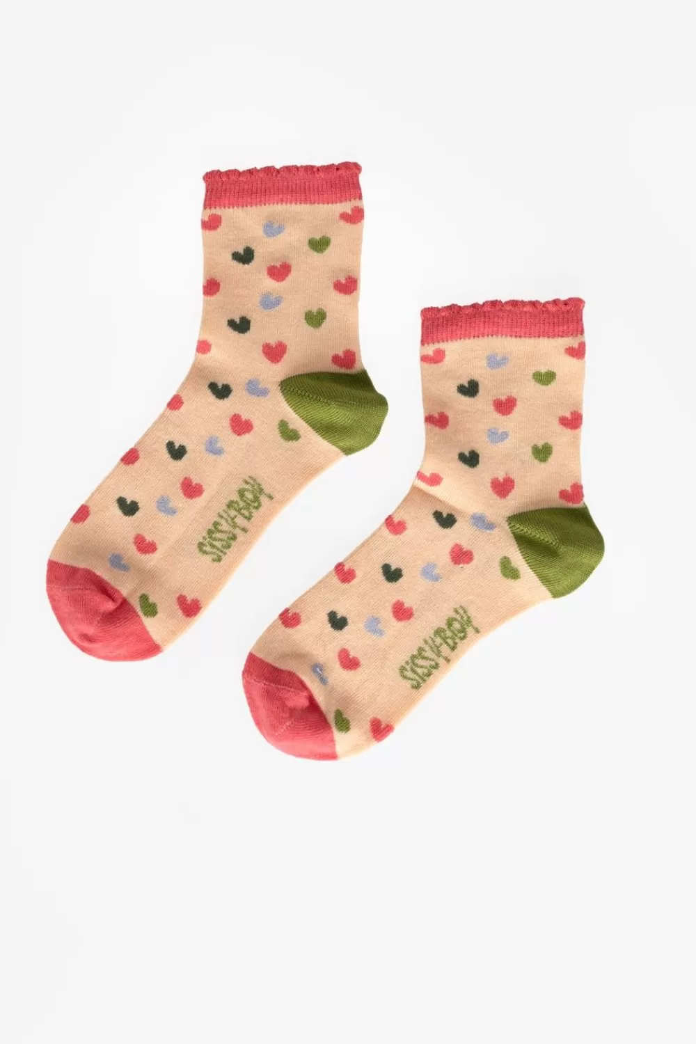 Kids Sissy-Boy Accessoires>Licht Oranje Sokken Met Multicolour Hartjespatroon