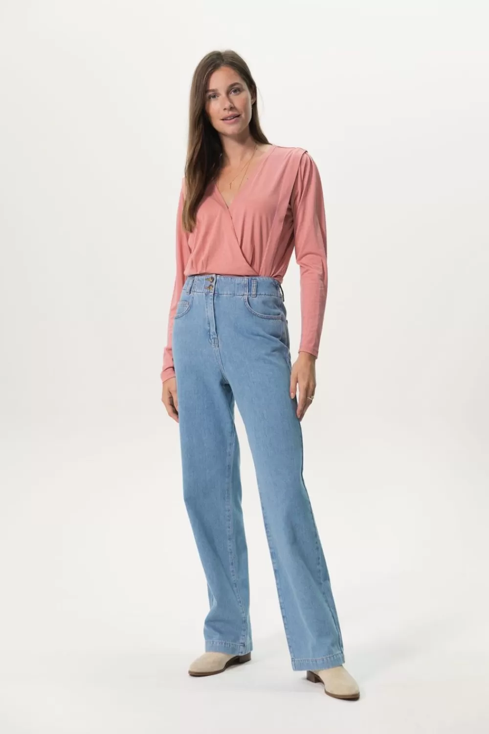 Dames Sissy-Boy Broeken>Lichtblauwe High Waist Wide Leg Jeans Met Elastische Taille