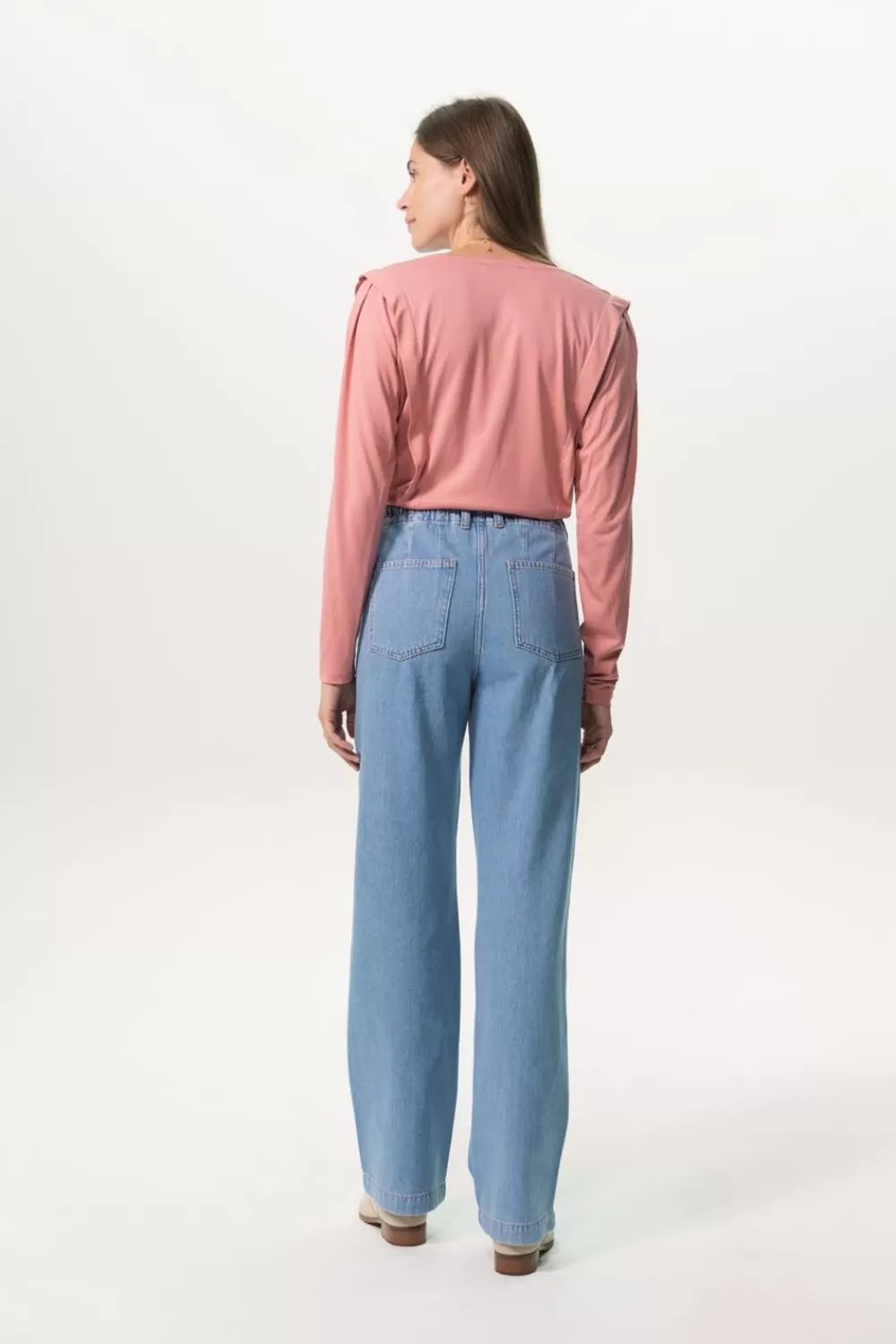 Dames Sissy-Boy Broeken>Lichtblauwe High Waist Wide Leg Jeans Met Elastische Taille