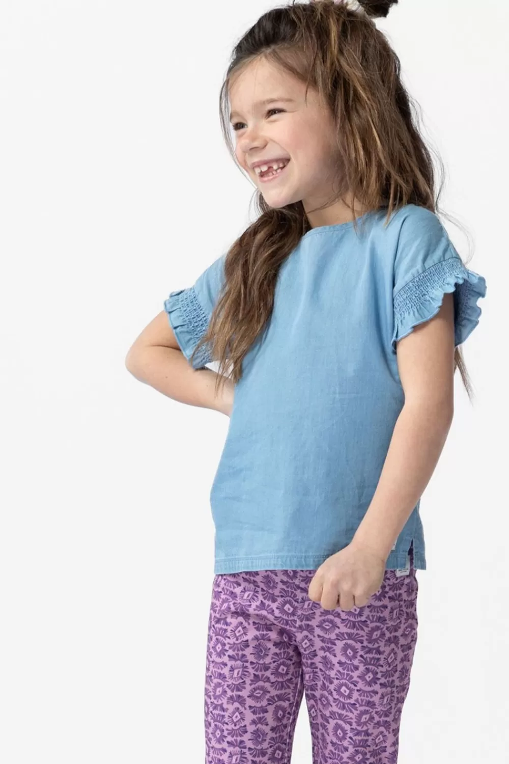 Kids Sissy-Boy T-Shirts En Tops>Lichtblauwe Top Met Smock Detail