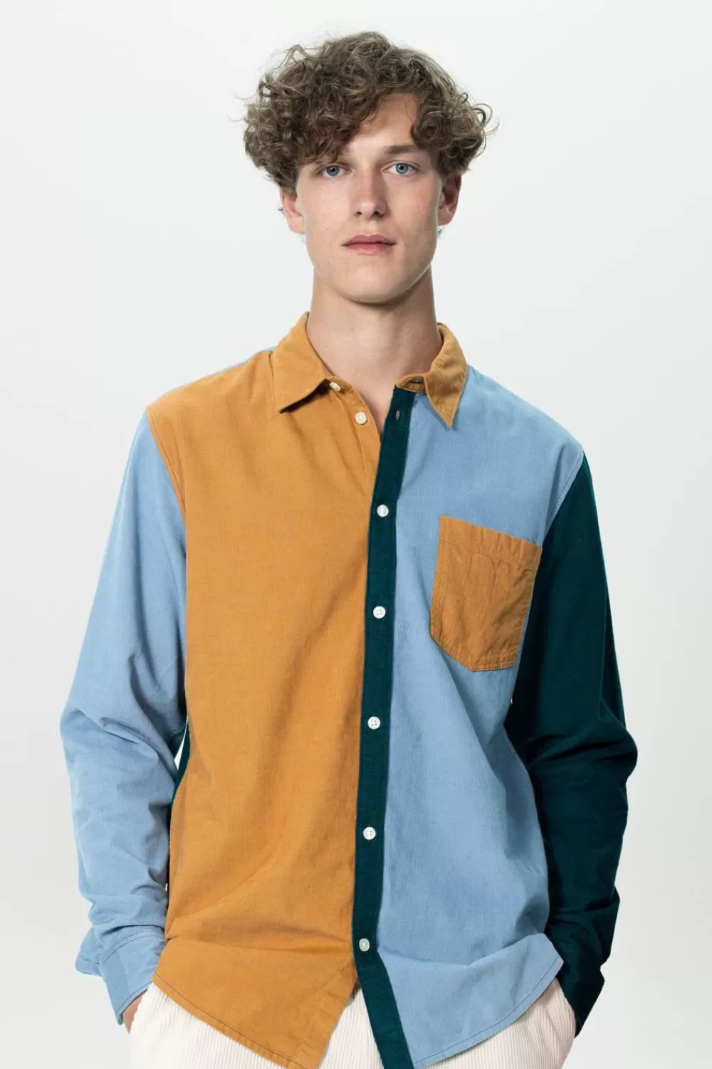 Heren Sissy-Boy Overhemden>Lichtbruin Colourblock Overhemd