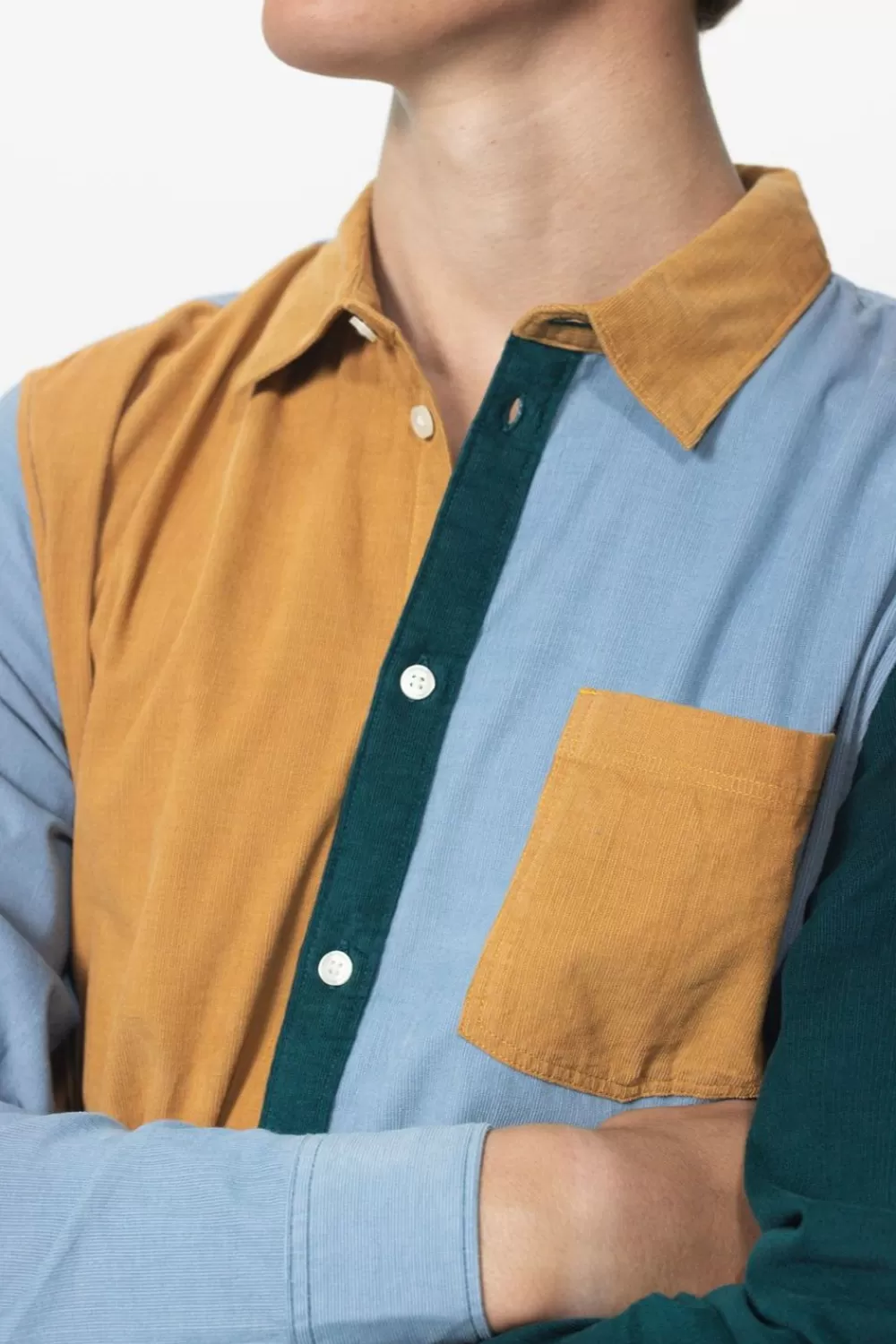 Heren Sissy-Boy Overhemden>Lichtbruin Colourblock Overhemd