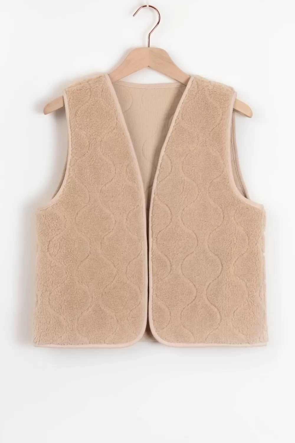 Kids Sissy-Boy Blazers & Jasjes>Lichtbruin Doorgestikt Teddy Gilet