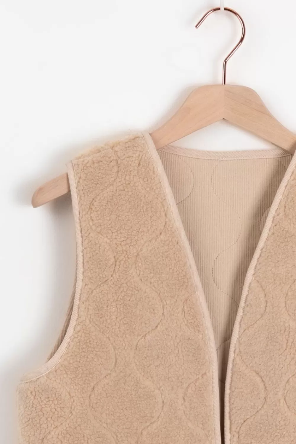 Kids Sissy-Boy Blazers & Jasjes>Lichtbruin Doorgestikt Teddy Gilet