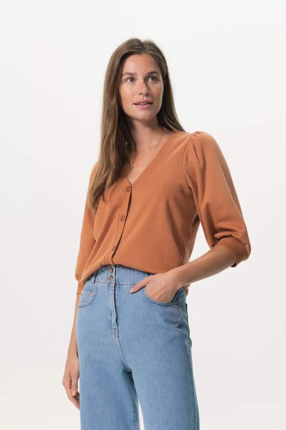 Dames Sissy-Boy Truien En Vesten>Lichtbruin Jersey Vestje Met Structuur