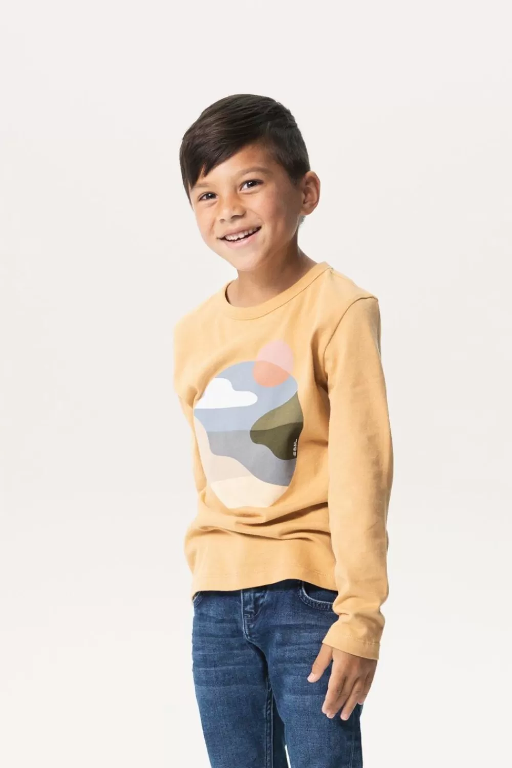 Kids Sissy-Boy T-Shirts En Polo'S>Lichtbruin Longsleeve T-Shirt Met Landschap Print
