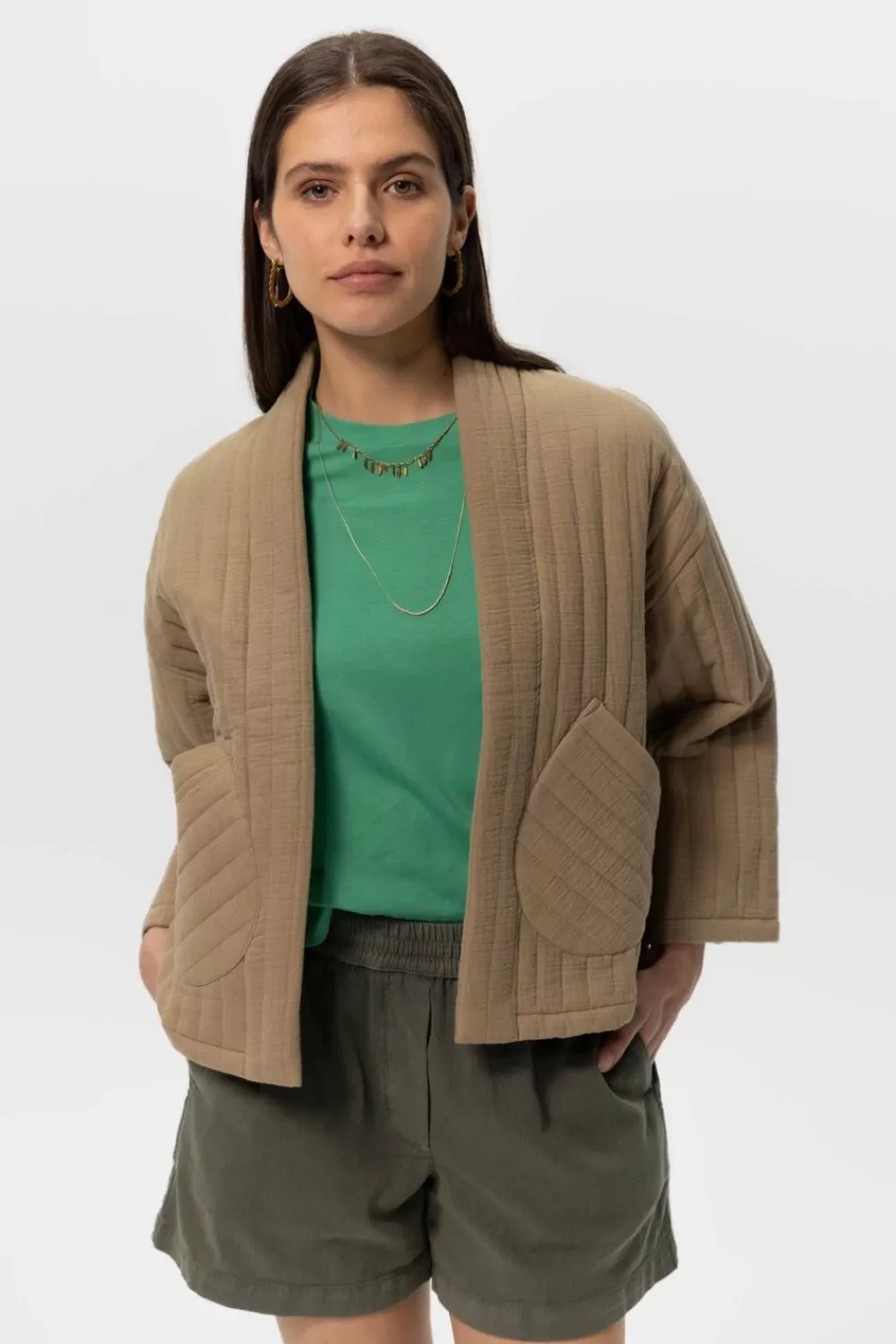 Dames Sissy-Boy Blazers, Jasjes & Gilets>Lichtbruin Padded Kimono Jasje