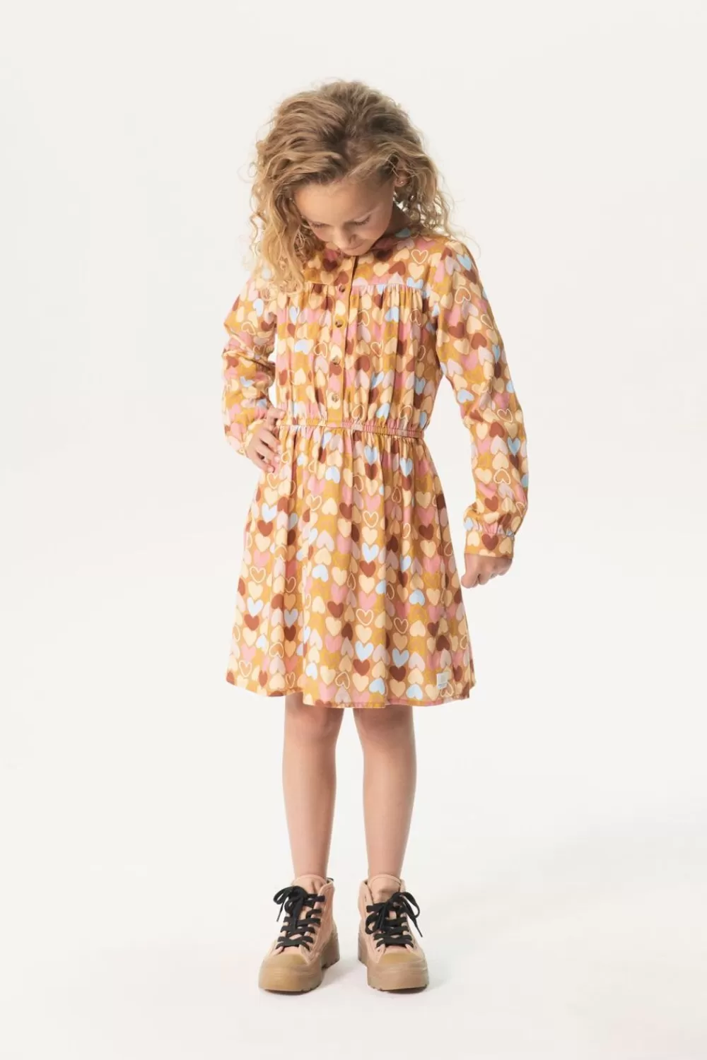 Kids Sissy-Boy Jurken>Lichtbruine Jurk Met Multicolour Hartjesprint