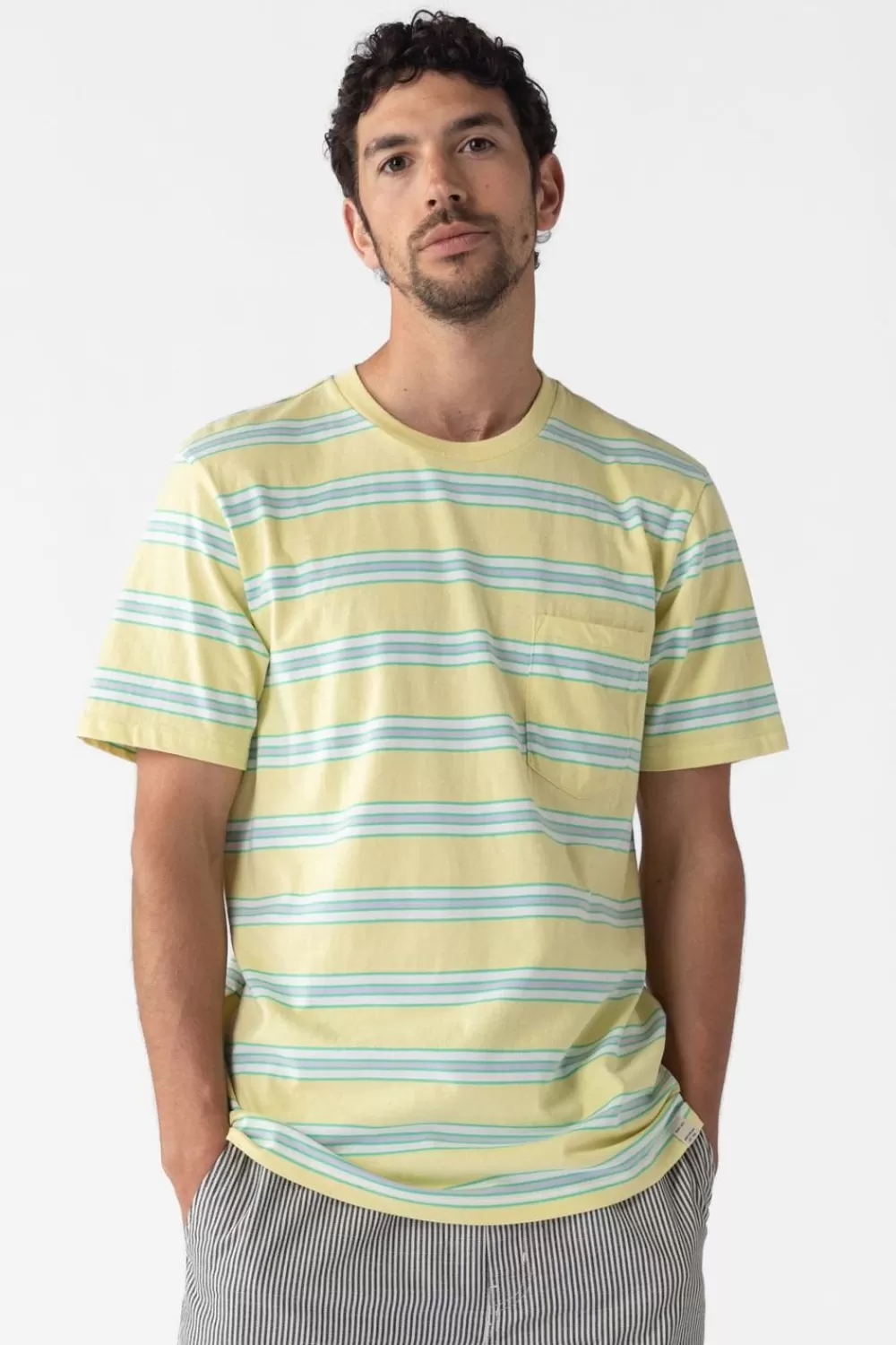 Heren Sissy-Boy T-Shirts>Lichtgeel Gestreept T-Shirt
