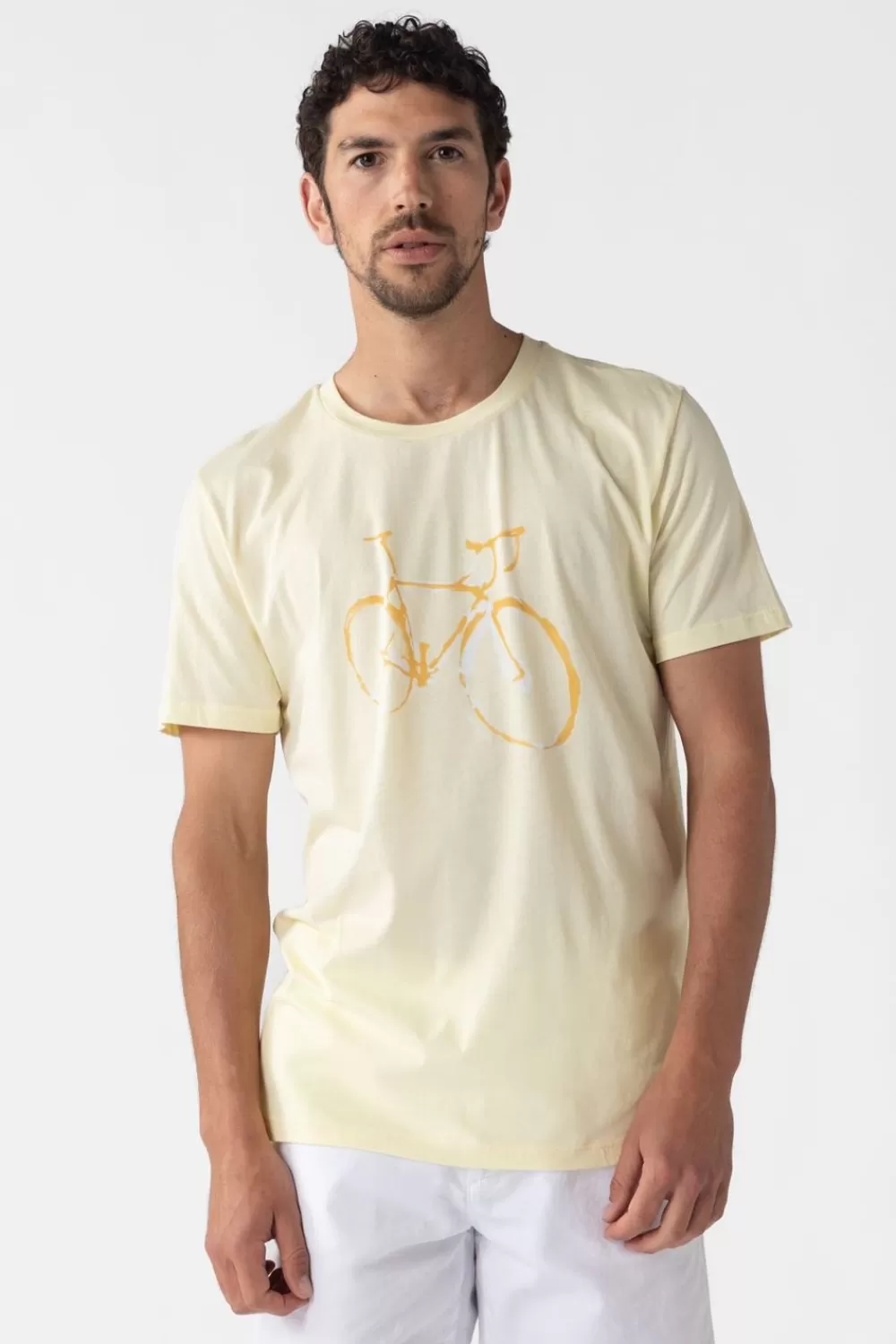 Heren Sissy-Boy T-Shirts>Lichtgeel Katoenen T-Shirt Met Fiets