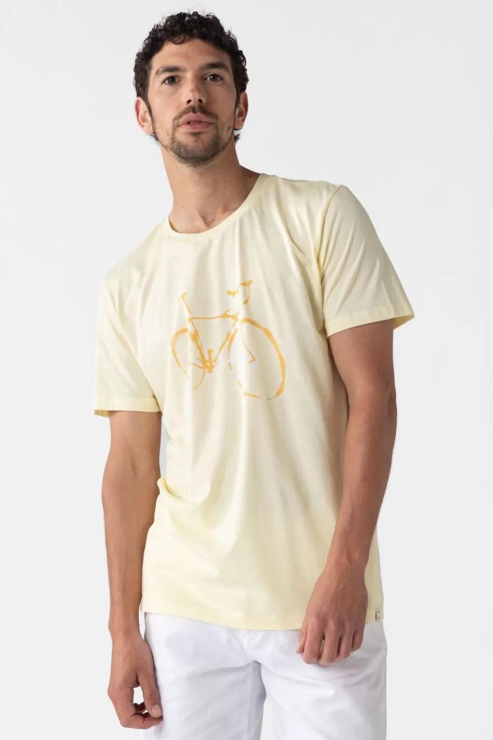 Heren Sissy-Boy T-Shirts>Lichtgeel Katoenen T-Shirt Met Fiets