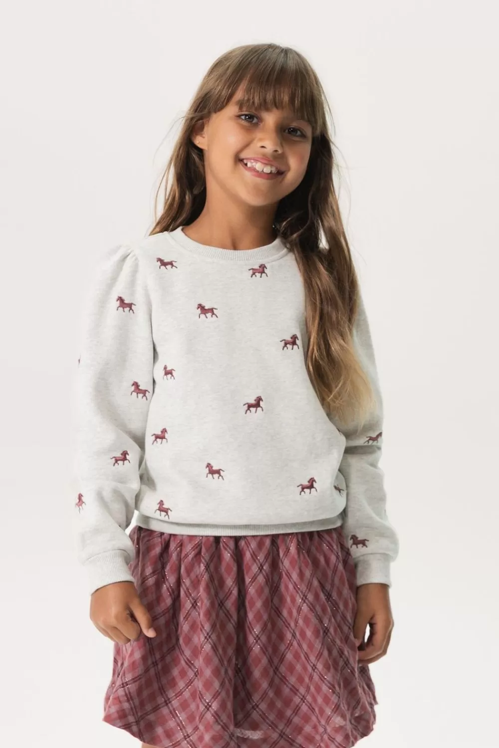 Kids Sissy-Boy Truien En Vesten>Lichtgrijze Sweater Met Geborduurde Paardenprint