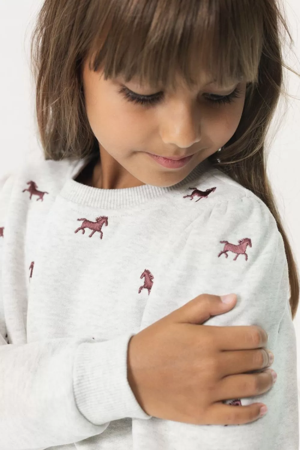 Kids Sissy-Boy Truien En Vesten>Lichtgrijze Sweater Met Geborduurde Paardenprint