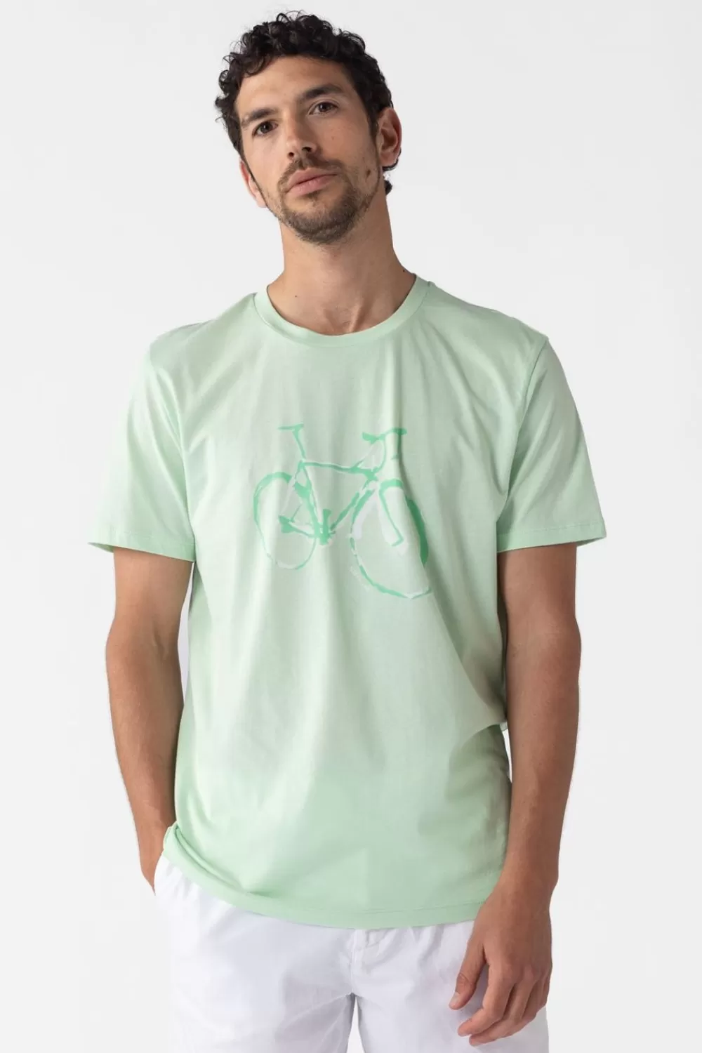 Heren Sissy-Boy T-Shirts>Lichtgroen Katoenen T-Shirt Met Fiets