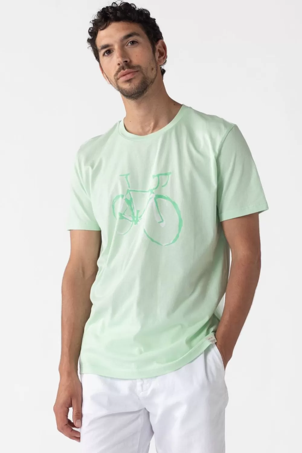 Heren Sissy-Boy T-Shirts>Lichtgroen Katoenen T-Shirt Met Fiets