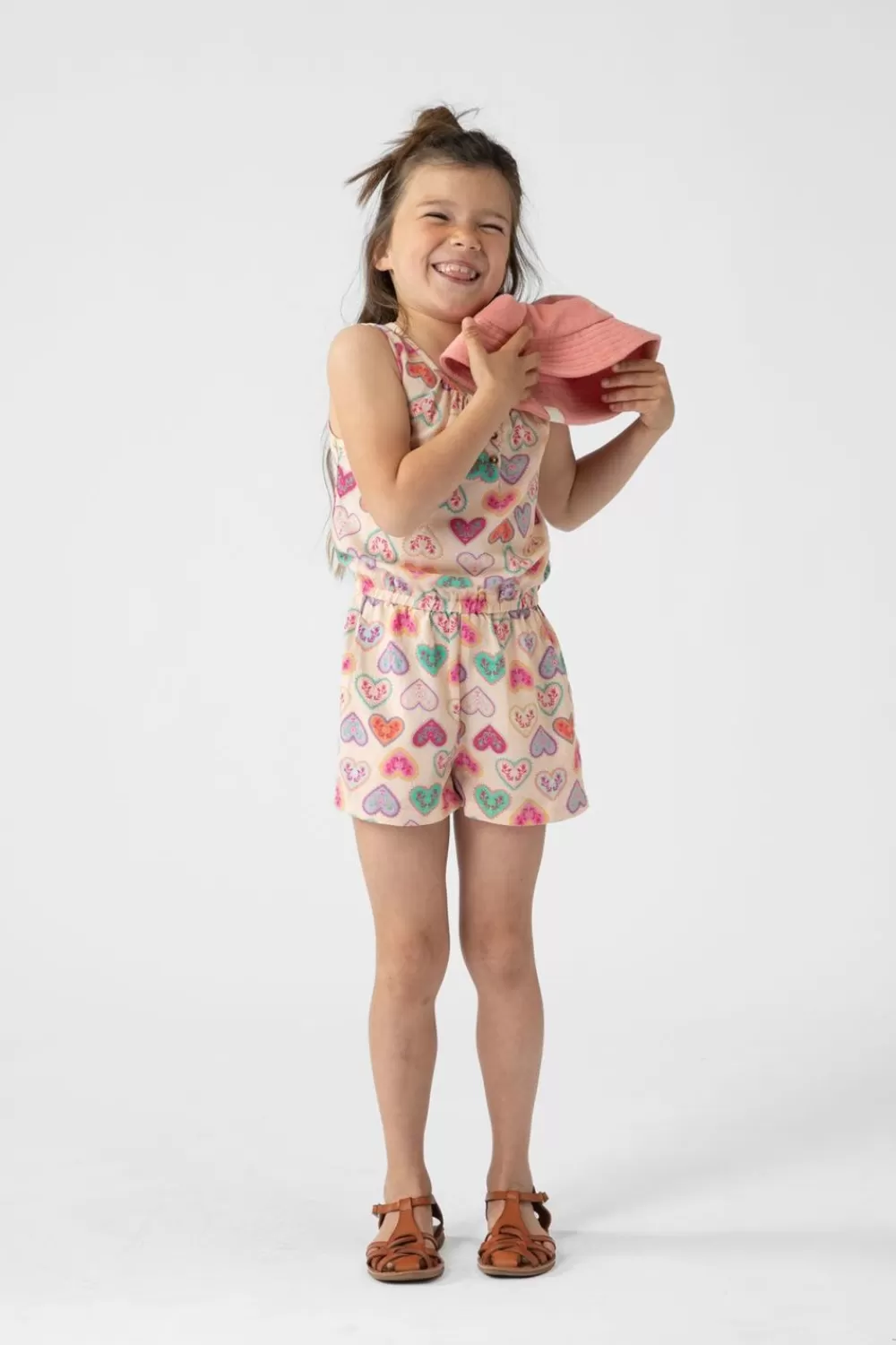 Kids Sissy-Boy Broeken>Lichtoranje Playsuit Met Hartjes Print