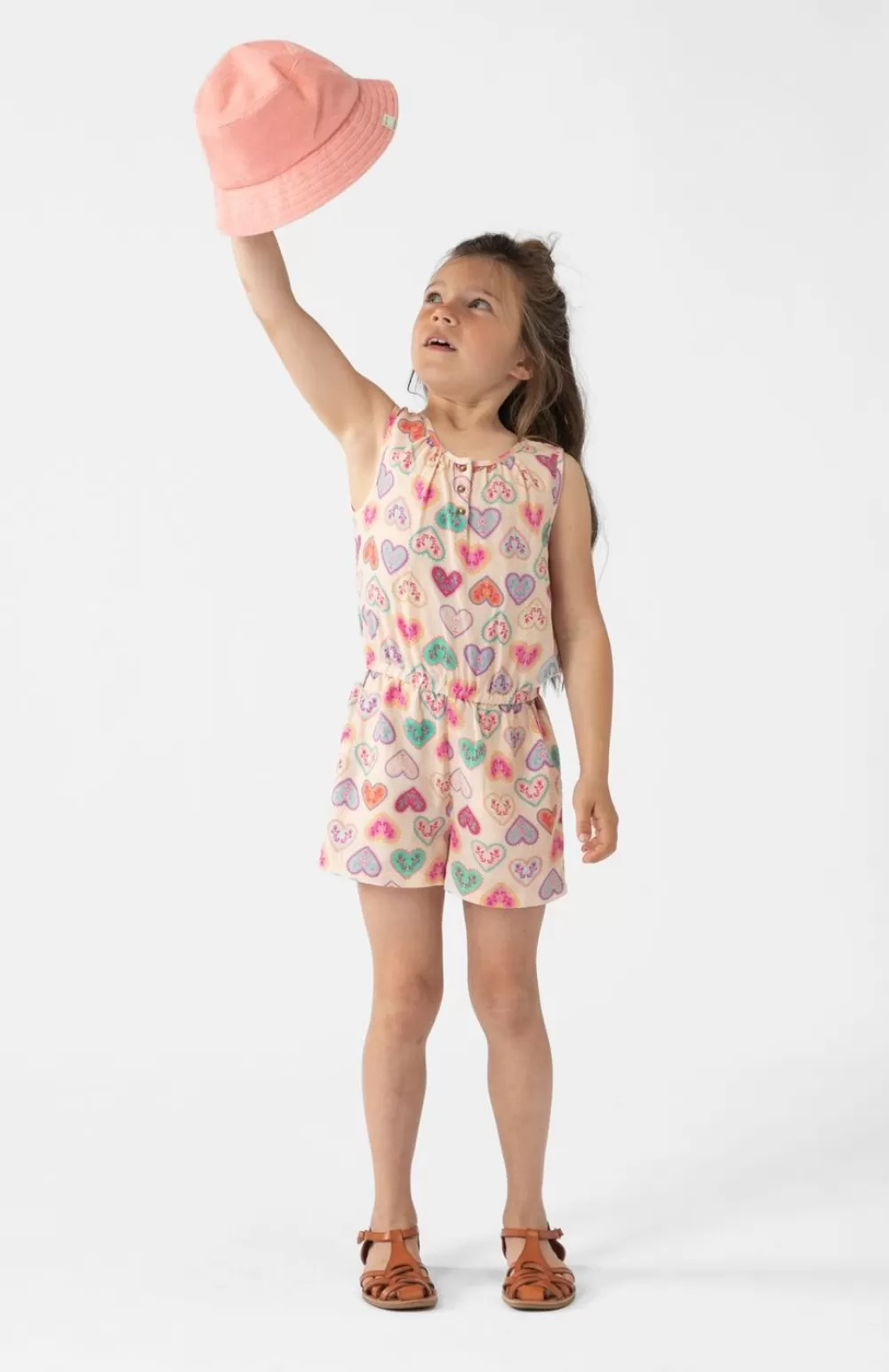 Kids Sissy-Boy Broeken>Lichtoranje Playsuit Met Hartjes Print