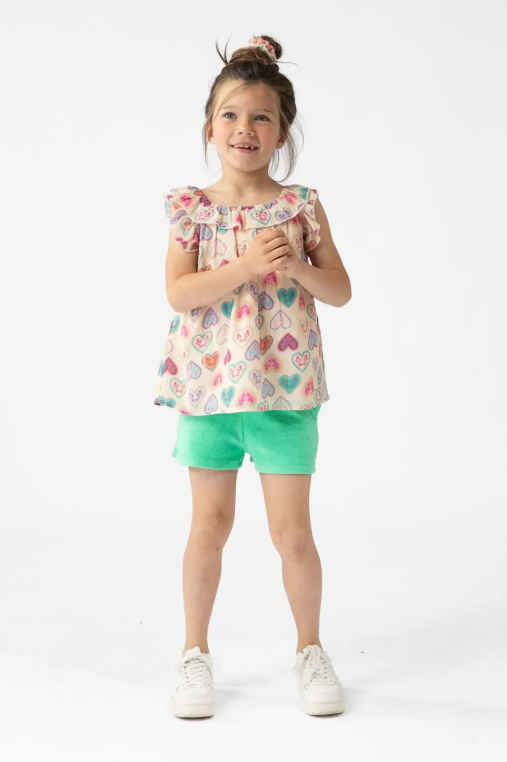 Kids Sissy-Boy T-Shirts En Tops>Lichtoranje Top Met Ruffles En Hartjes