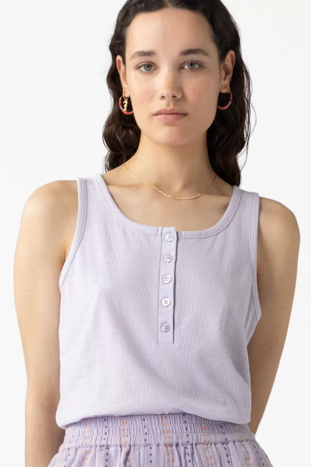 Dames Sissy-Boy T-Shirts En Tops>Lichtpaars Ajour Jersey Singlet Met Knopen