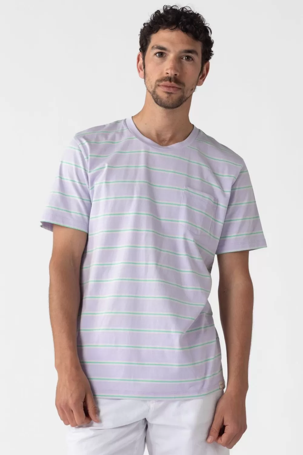 Heren Sissy-Boy T-Shirts>Lichtpaars Gestreept T-Shirt