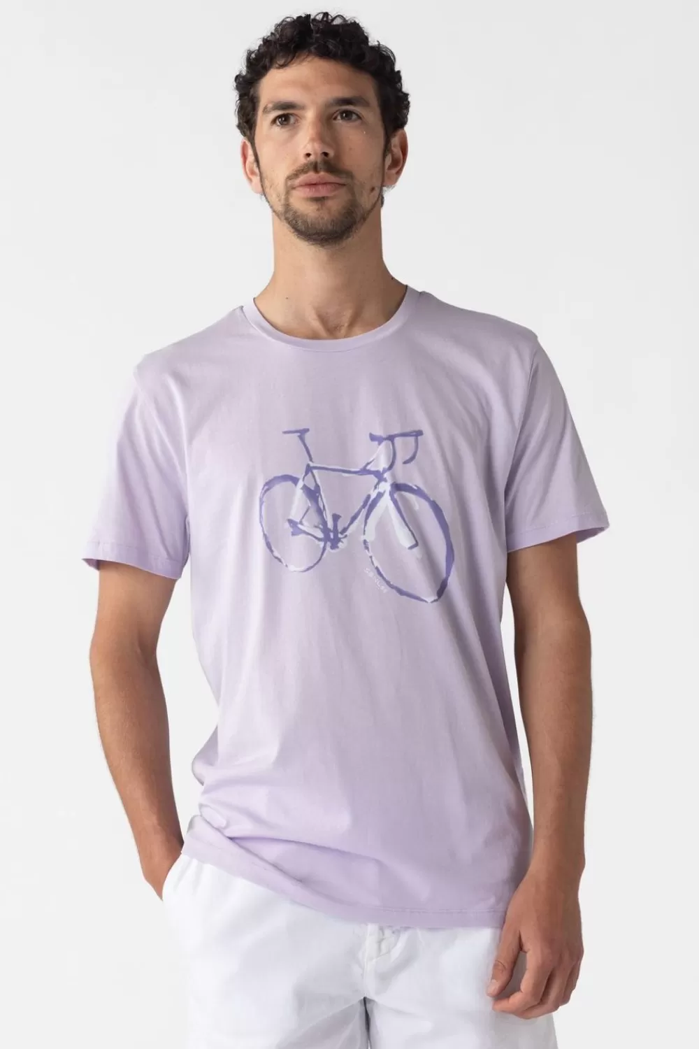 Heren Sissy-Boy T-Shirts>Lichtpaars Katoenen T-Shirt Met Fiets