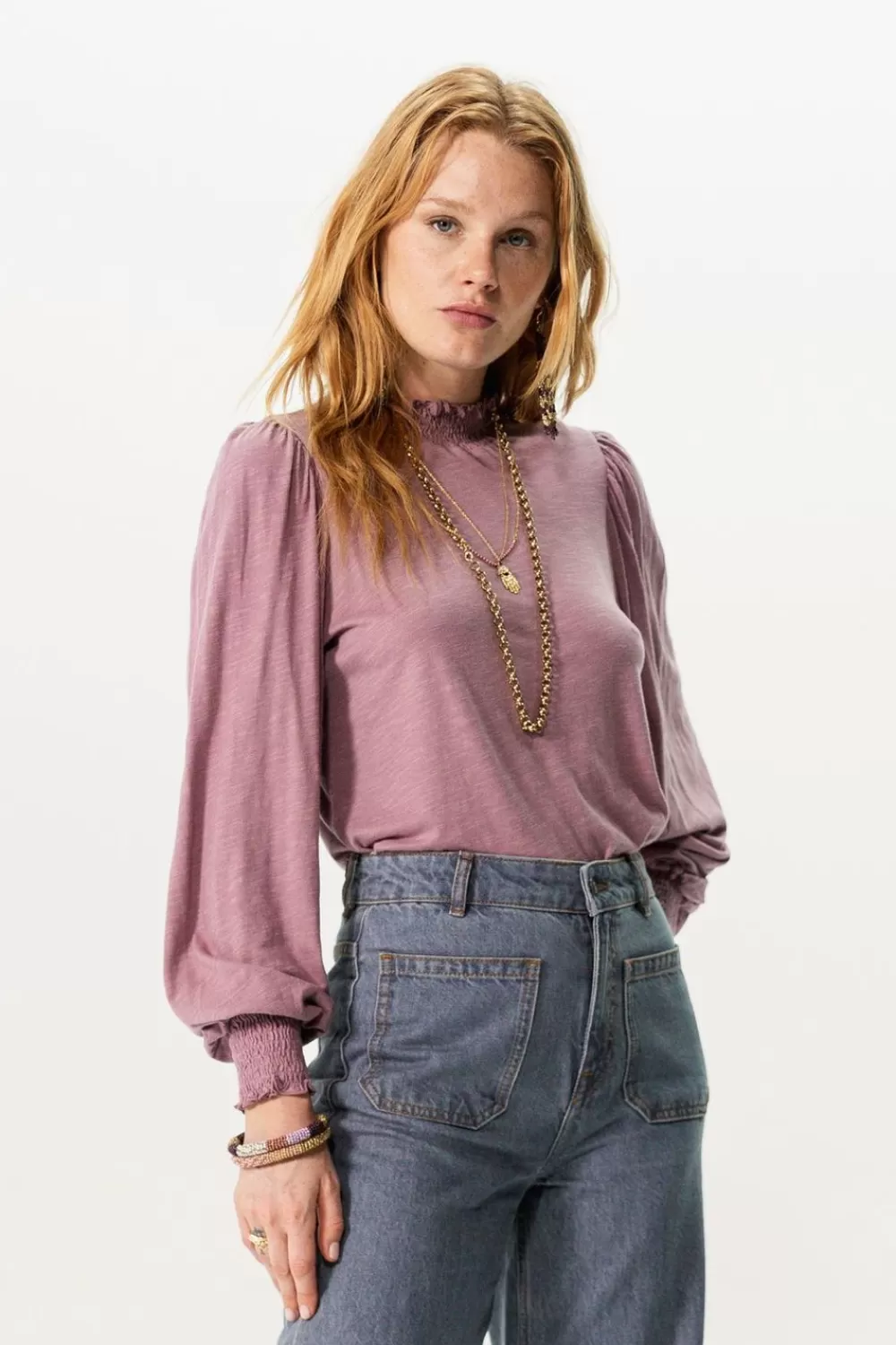 Dames Sissy-Boy T-Shirts En Tops>Lichtpaarse Longsleeve Met Pofmouwen
