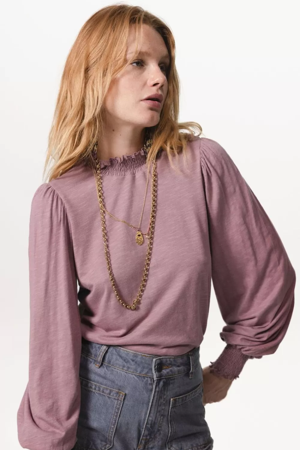 Dames Sissy-Boy T-Shirts En Tops>Lichtpaarse Longsleeve Met Pofmouwen
